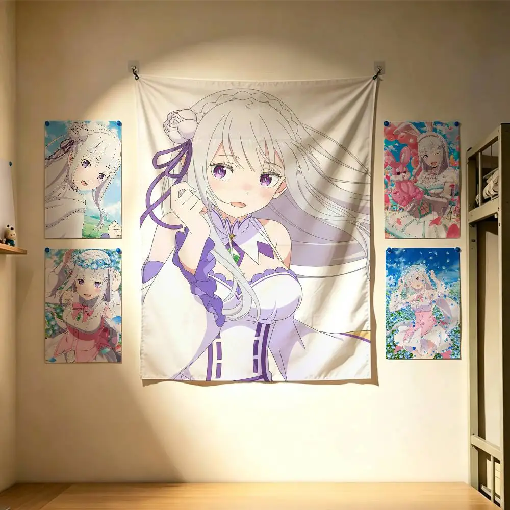 Anime re Z-Zero Emilia  Flags Wall Hanging Background Art Banner for Bedroom Home Outdoor Decor