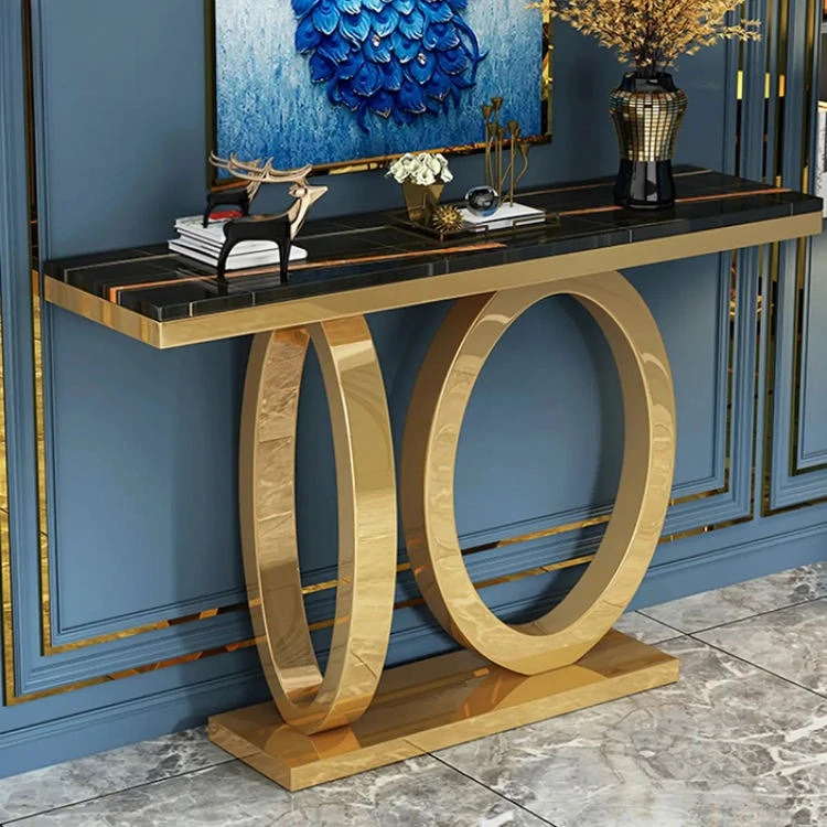 Light luxury rock slab entrance table Stainless steel titanium marble  Modern simple rock slab  End view table