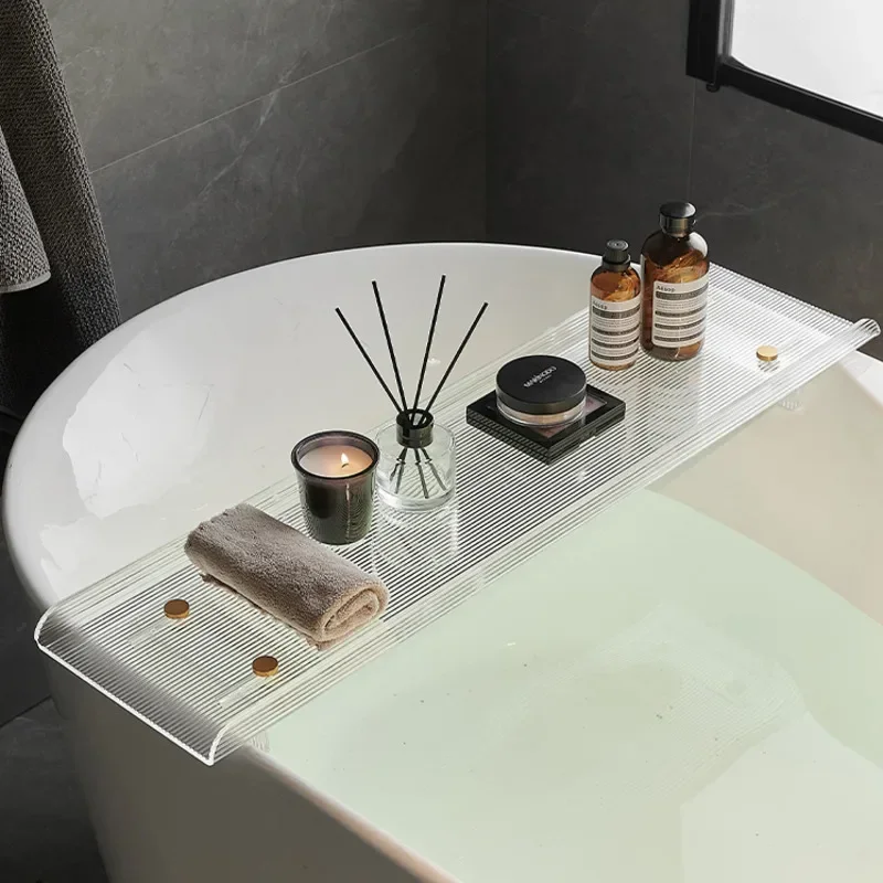 

Nordic Ripple Bathtub Storage Rack Transparent Acrylic Shelf Waterproof Moisture-Resistant Organizer Strong Load-Bearing Design