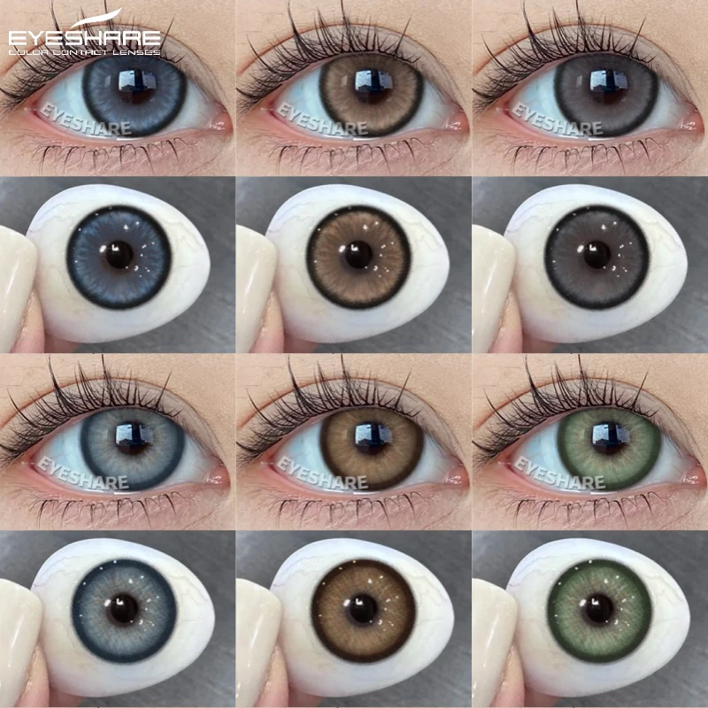 EYESHARE 2 Stück blaue Linsen, koreanische Linsen, farbige Kontaktlinsen, modische braune Linsen, Kosmetik für Party-Make-up, 14,5 mm