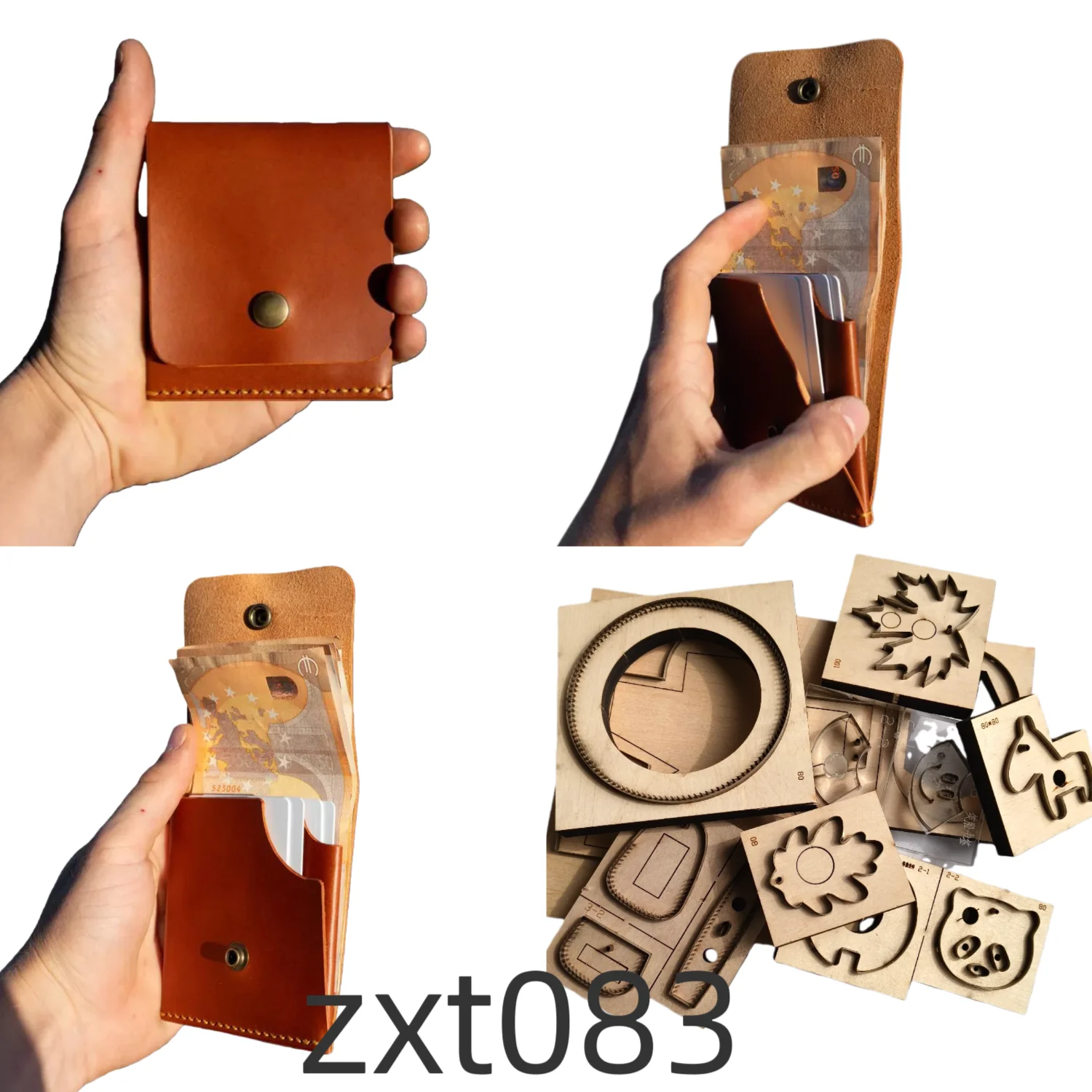 Minimalist leather wallet/card holder, leather cutting tools, hand-cutting knives, leather handicrafts, wooden molds, zxt083