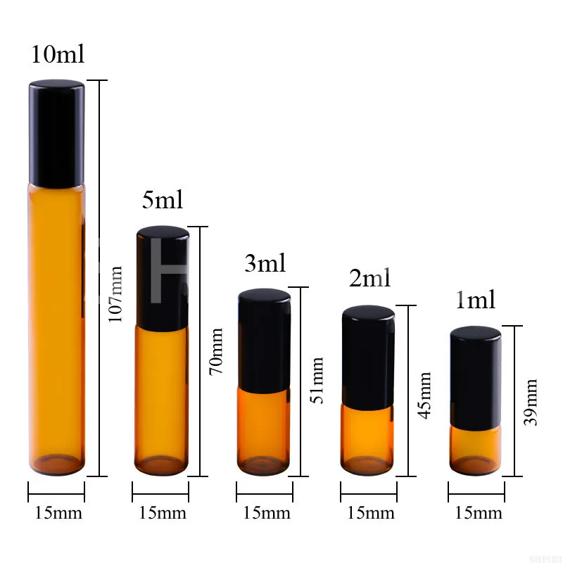 50 Pcs Amber Dunne Glas Roller Fles Sample Test Etherische Olie Flesjes Met Roller Metal Ball Make Flesjes 1Ml 2Ml 3Ml 5Ml 10Ml