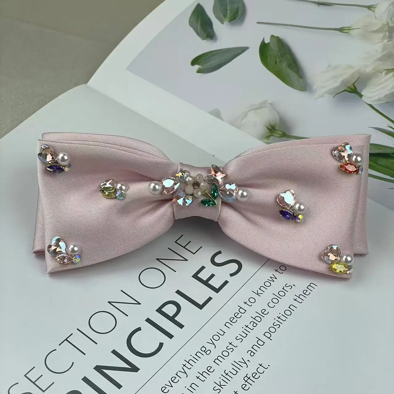 

High-End Double-Layer Satin Fairy Bow Exquisite Rhinestone Hair Accessory Elegant Spring Clip Hair Accessory