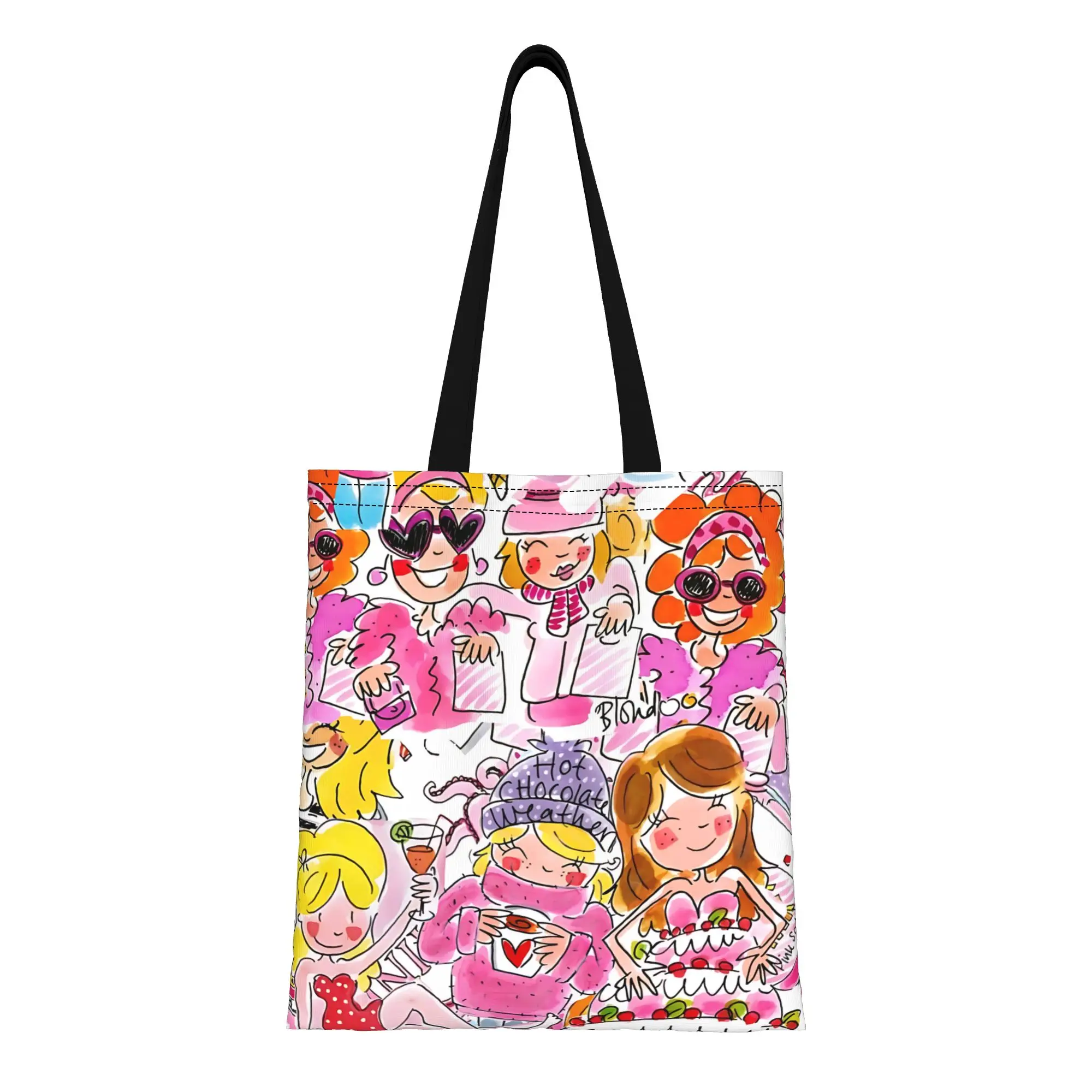 1PC Large Capacity Blond Amsterdam Lovely Art  Canvas Tote Bag Foldable Chic Pattern No Closed Design
