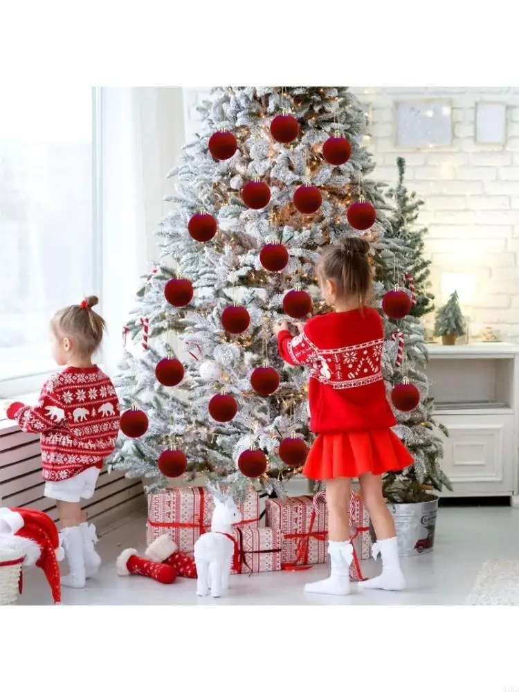   Christmas Velvety Ball Ornament Shatterproof Decorative Baubles For Christmas Tree Wedding Winter Festival Celebration