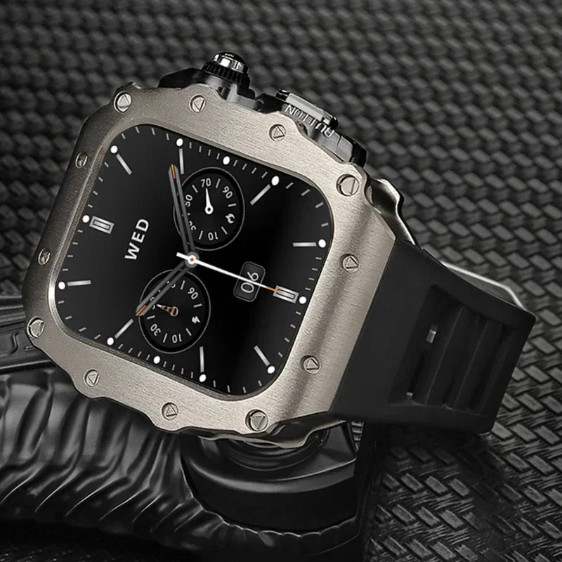 Kit de modificação de luxo para apple watch 10 46mm pulseira de silicone para iwatch série 9 87 6 5 44 45mm caixa de relógio mod de aço inoxidável