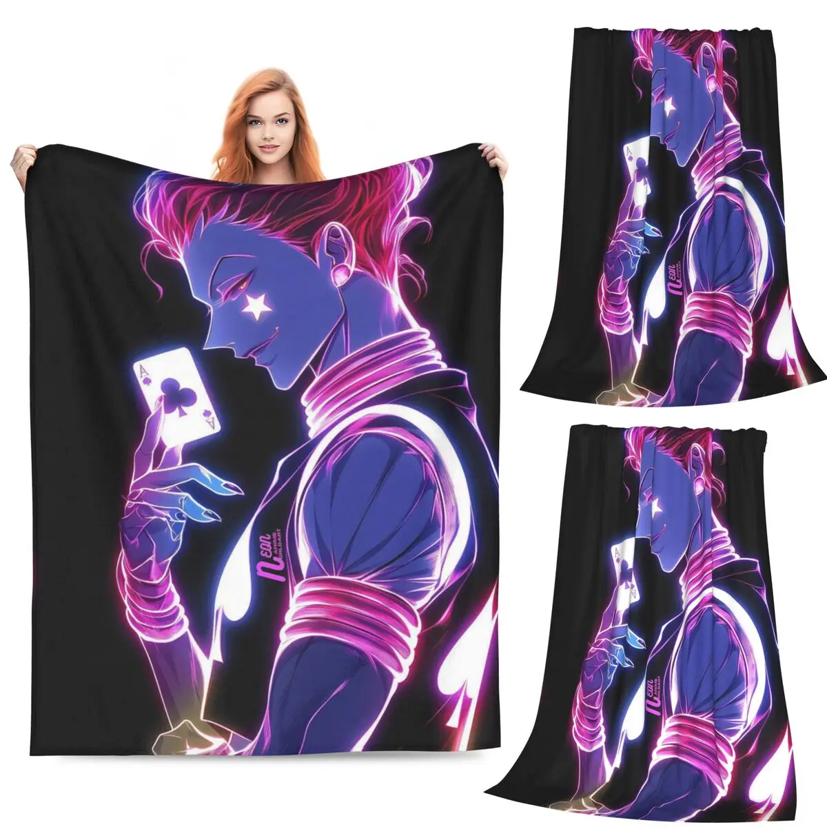 

Hisoka Anime Hunter X Hunter Phantom Troupe Chrollo Blankets Soft Warm Flannel Throw Blanket Cover for Bedroom Picnic Home Sofa