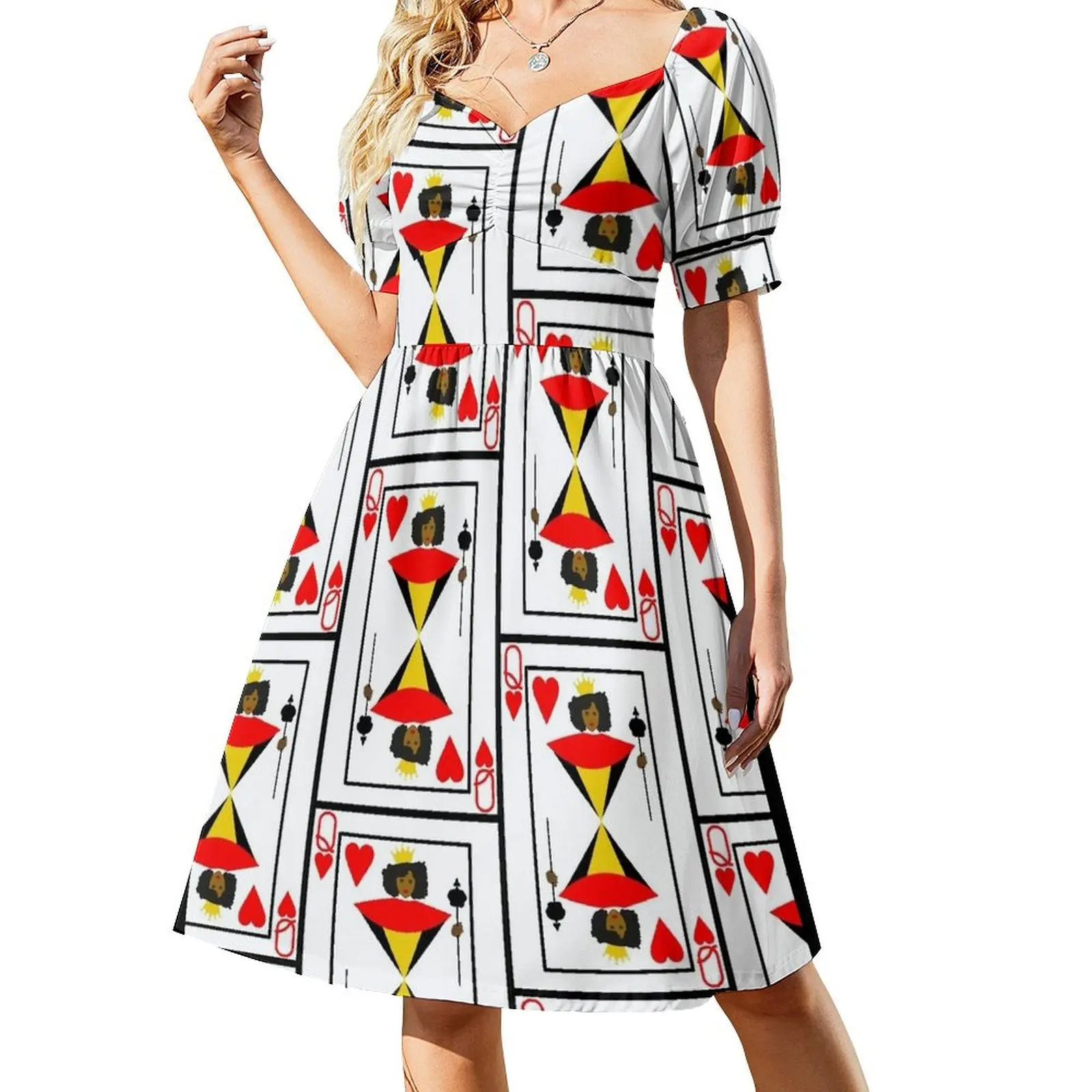 

Black Queen of Hearts Playing Card Short-Sleeved Dress Aesthetic clothing Dress woman