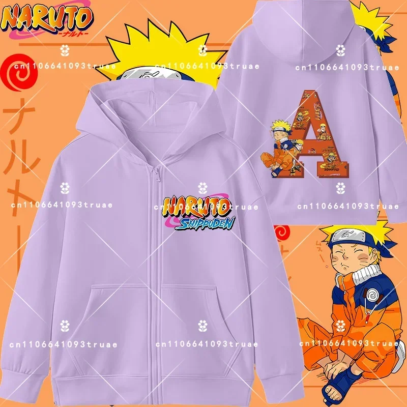 

2026 Boys' Sport Shirt - Long Sleeve - Fall/Winter Naruto Kids Hoodie with Letter A-Z Print - Cartoon Design - Girls' Casual Top