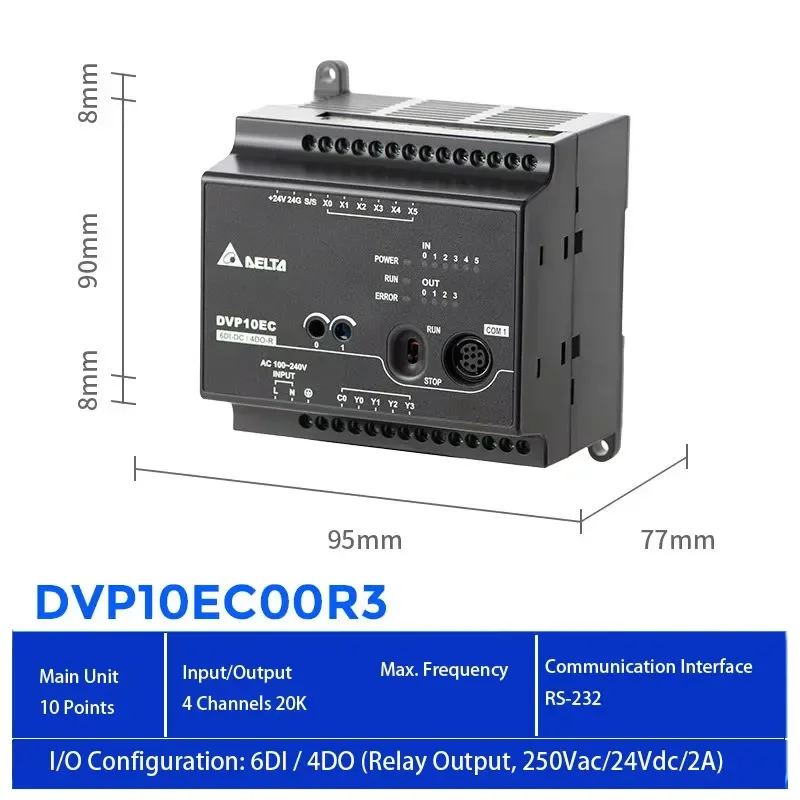 New DVP10EC00R3 EC3 Series PLC 10 Points 6DI 4DO Relay Output Programmable Logic Controller Industrial