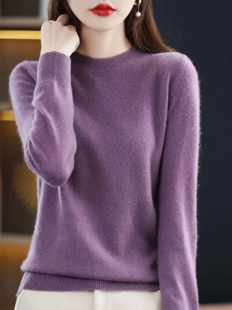 Women Cashmere Sweater 100% Merino Wool Pullover Autumn Winter O-Neck Jumper Basic Wool Knitwear Tops Solid Color Clothing