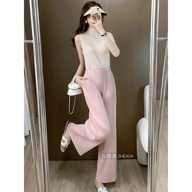 Miyake Pleated Loose Plus Size Pants Female 2025 Summer New High-end Thin Wide-leg Casual High Waist Pleated Straight Pants Thin