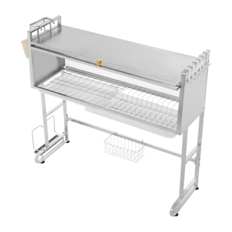 2 طبقات فوق بالوعة تجفيف الأطباق الرف مع صينية استنزاف حوض الفولاذ المقاوم للصدأ تجفيف الرف مع سعة كبيرة طبق تخزين المطبخ R #5