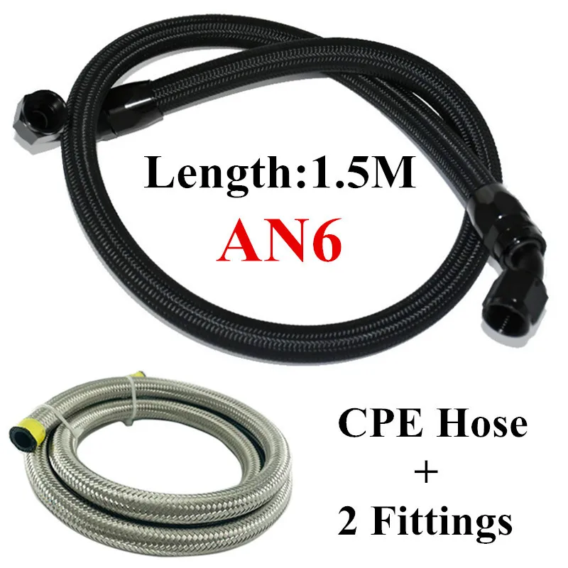 

AN6 1.5M Stainless Steel Brained CPE Rubber Fuel Oil Hose Line Hose Tube With Straight 45 90 180 Degree Swivel Hose End Fitting