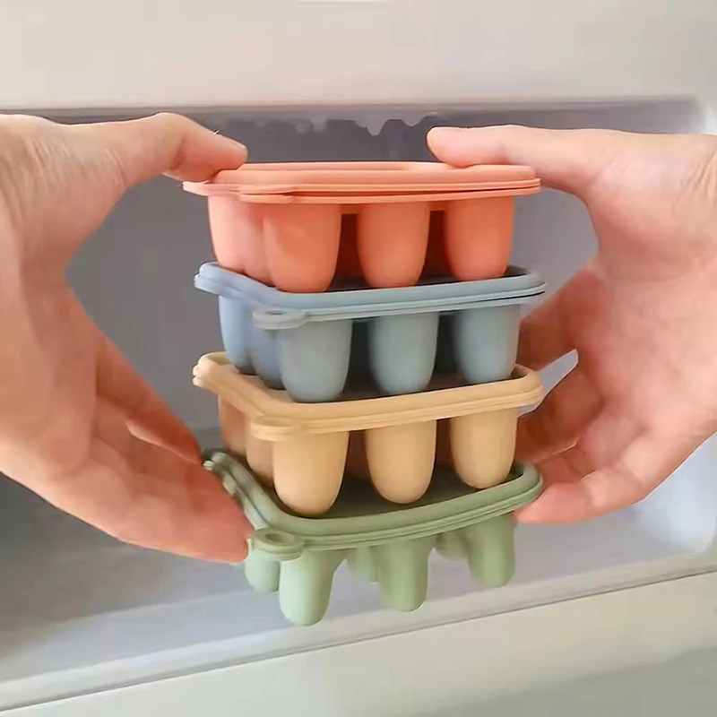 1PC Baby Freezer Cube Trays with Cover BPA Free Silicone Feeding Box for Breast Milk Ice Cubes Food Vegetable Purees
