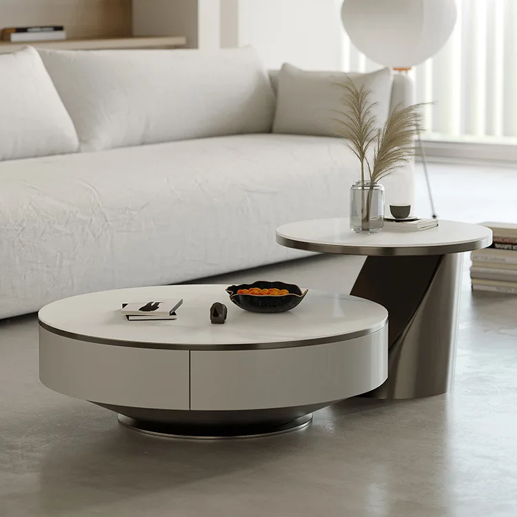 Hot items in the store Wabi Sand Wind Slate Coffee Table Minimalist Combination Living Room Household Size Round Premium Sense