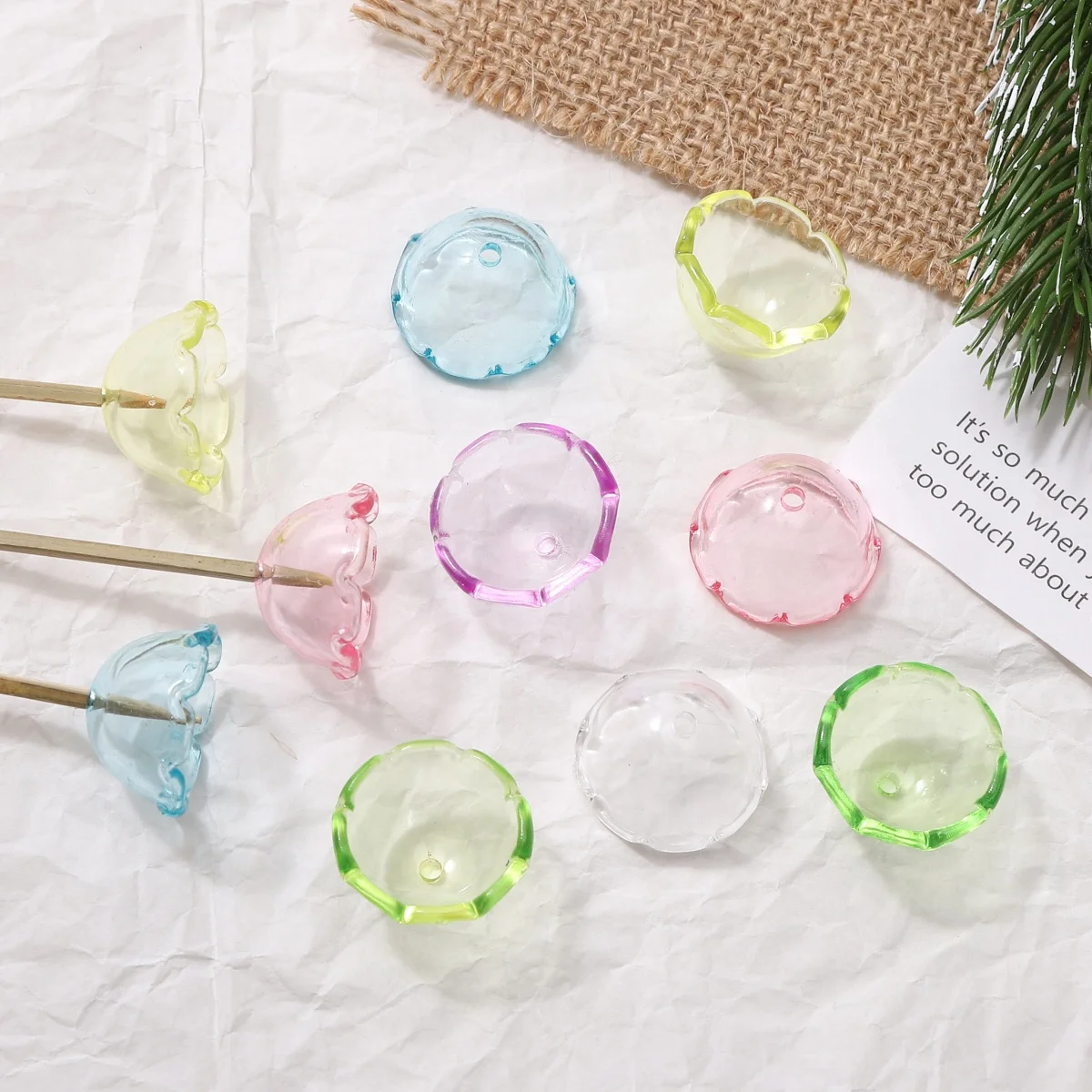 5-10Pcs 22x12.5mm Colorful Acrylic Jellyfish Bead Caps Charms DIY Wind Chime Phone Keychain Bag Pendant Craft JewelryAccessories