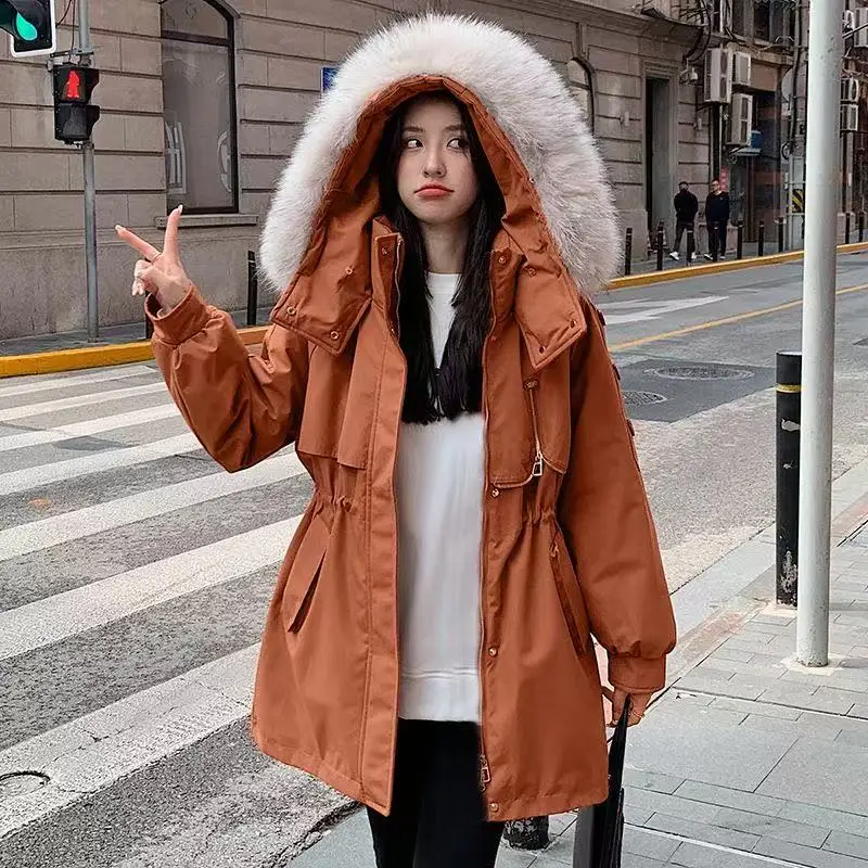 Women'S Winter Fashionable Thick And Loose Cotton Jacket With Fur Collar Hood And Cotton Jacket, Short Style To Overcome