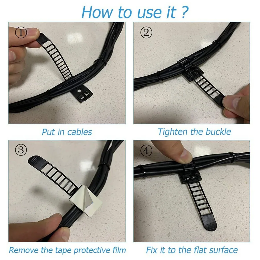 

100 Pieces Of Adjustable Cable Clamp Self-Adhesive Wire Holder, Wire Clamp Fixing Belt Bracket-AC08