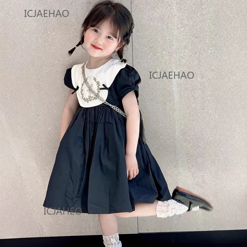 Teen Girl Clothes 2025 Children Girls VintageEmbroidery Princess Gown New Summer Dresses Puff Sleeve Dress Costume Kids Fashion