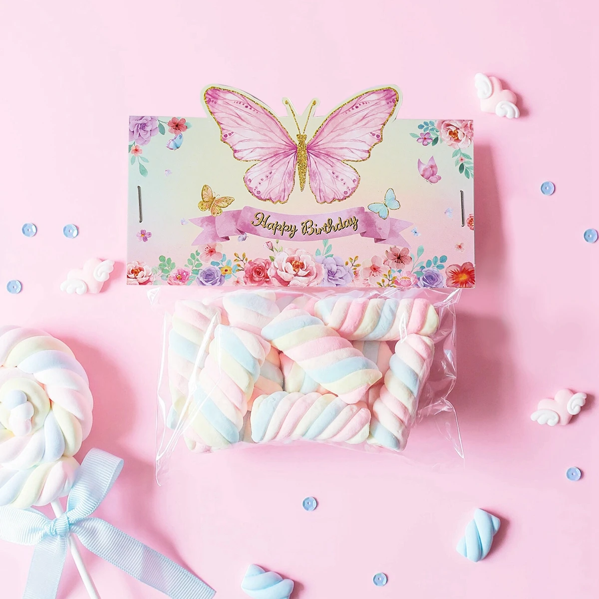 Butterfly Bag Topper Candy Bag Butterfly Happy Birthday Party Decor Kids Girl Wedding Birthday Party Favors Supplies Baby Shower