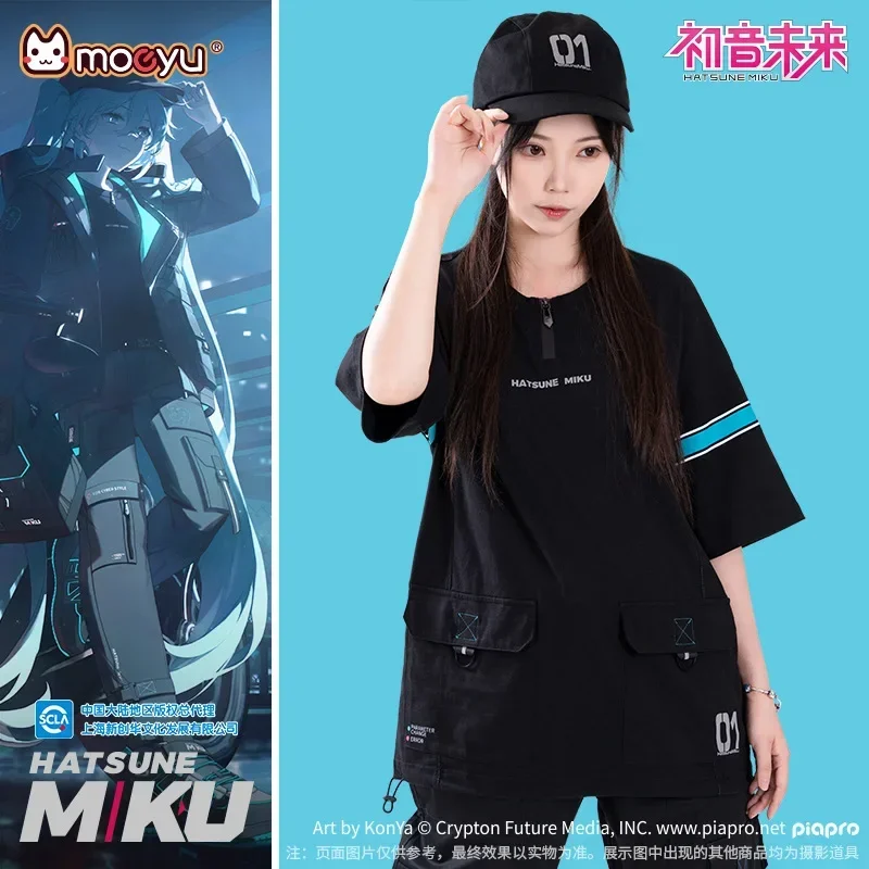 Camiseta oficial de moeyu Hatsun Miku rider, pantalones para mujer y hombre, camiseta de cosplay de anime, camiseta de talla grande Vocaloid, pantalones, disfraz informal