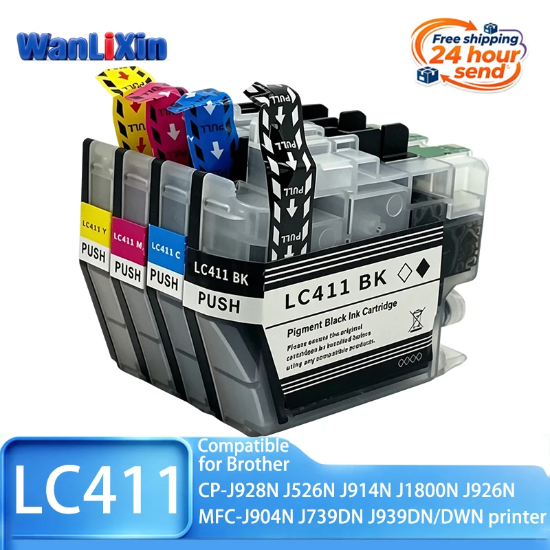 1/2/3/4/5 Sets LC411 Ink Cartridge Compatible for Brother CP-J928N J526N J914N J1800N J926N MFC-J904N J739DN J939DN/DWN Printers