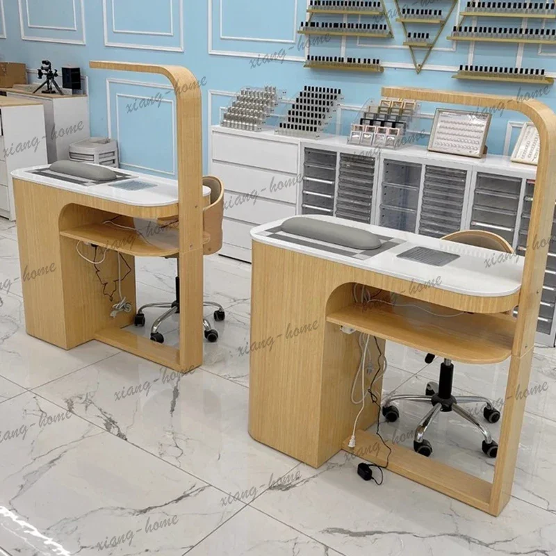 LJY Nordic Modern Manicure Nail Table Elegant Classic Unique Curved Manicure Nail Table Practical And Subtle Mesa Salon Furnitur