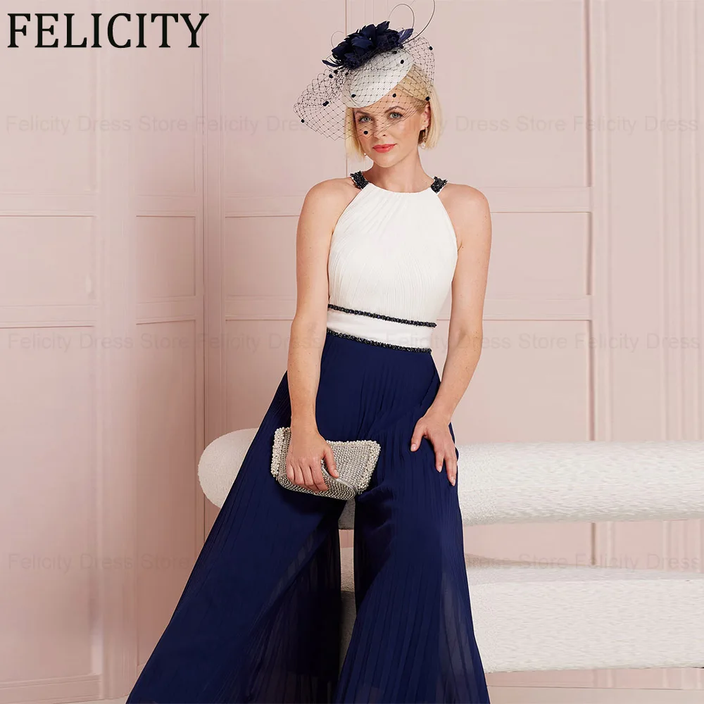 

FELICITY Modern Jumpsuit Chiffon Mother of the Bride Dress 2024 Halter Wedding Guest Dresses Pantsuit Beading Party Evening Gown