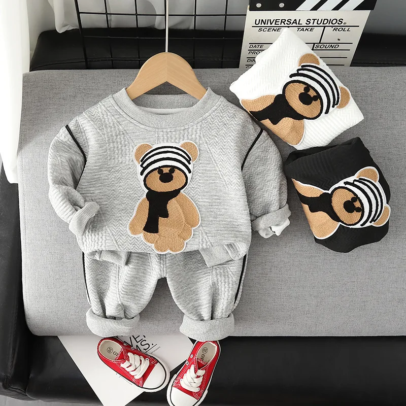 

Baby Air Cotton Spring And Autumn Cartoon Long Sleeved Sweater Pants Korean Edition Casual Set Boys Girls Cute Suit