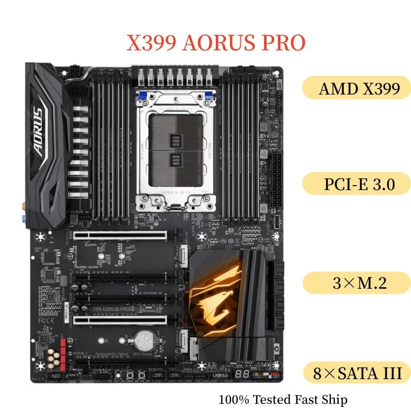 

Материнская плата для Gigabyte X399 AORUS PRO, 128 ГБ, разъем TR4 DDR4 E-ATX, системная плата 100% протестирована, быстрая доставка