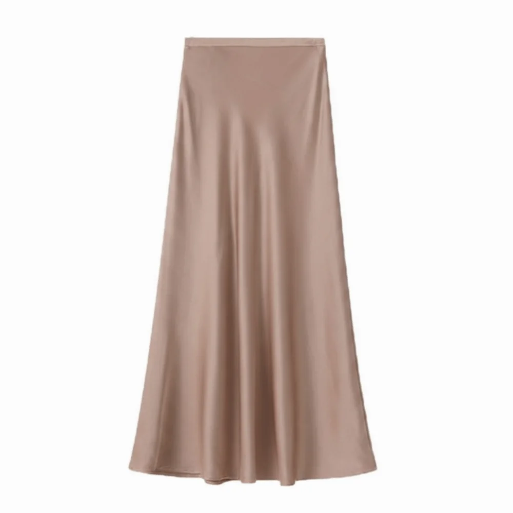 

Solid Color Satin Skirt Slim Fit Flowy Fabric Midi Skirt Hip Hugging Design Acetic Acid Satin A-line Skirt Spring Summer