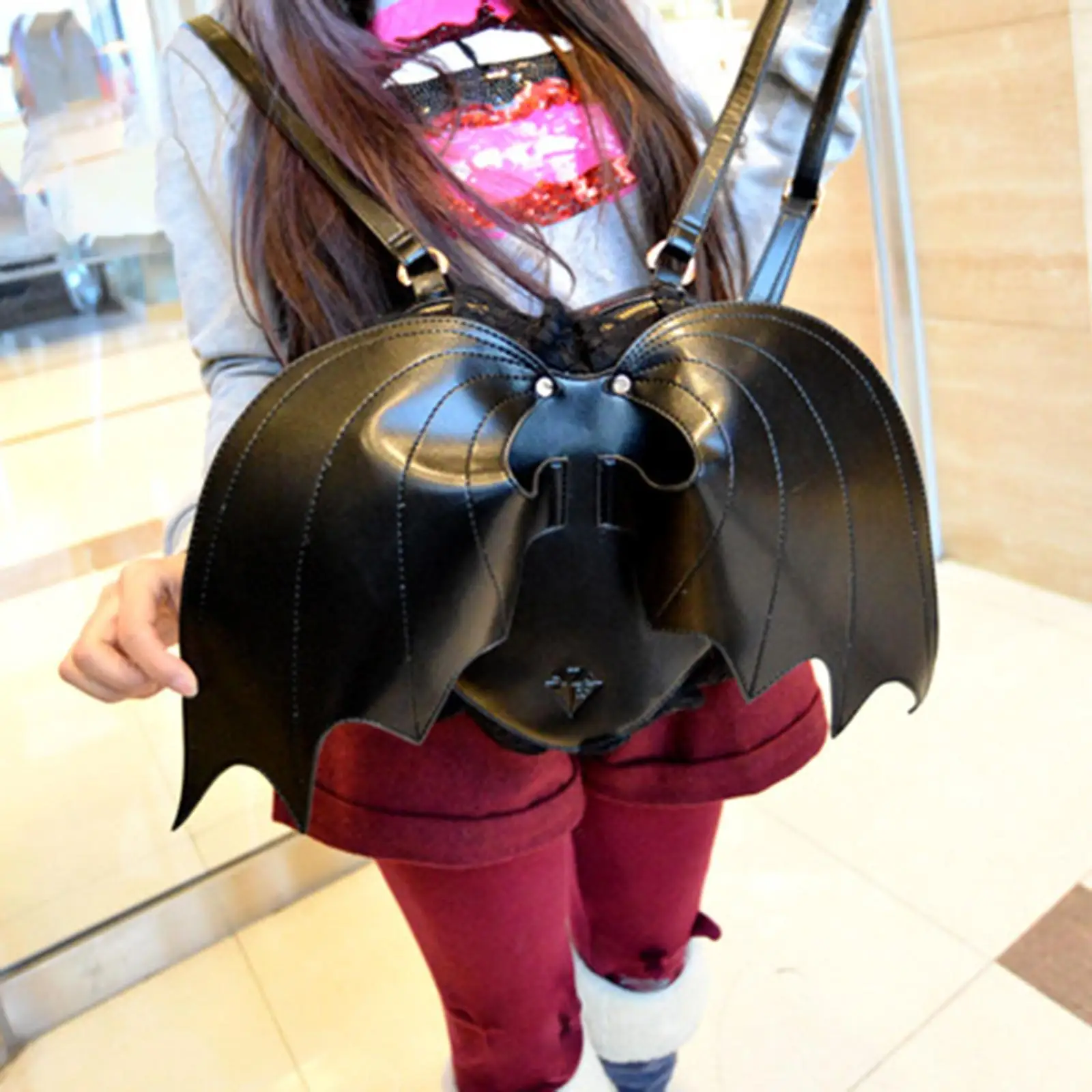 Goth Punk Black Bat Wings Backpack Stylish Women GirlsBlack Bat Wings Backpack Stylish Women Girls Backpack Rucksack Leather Bag