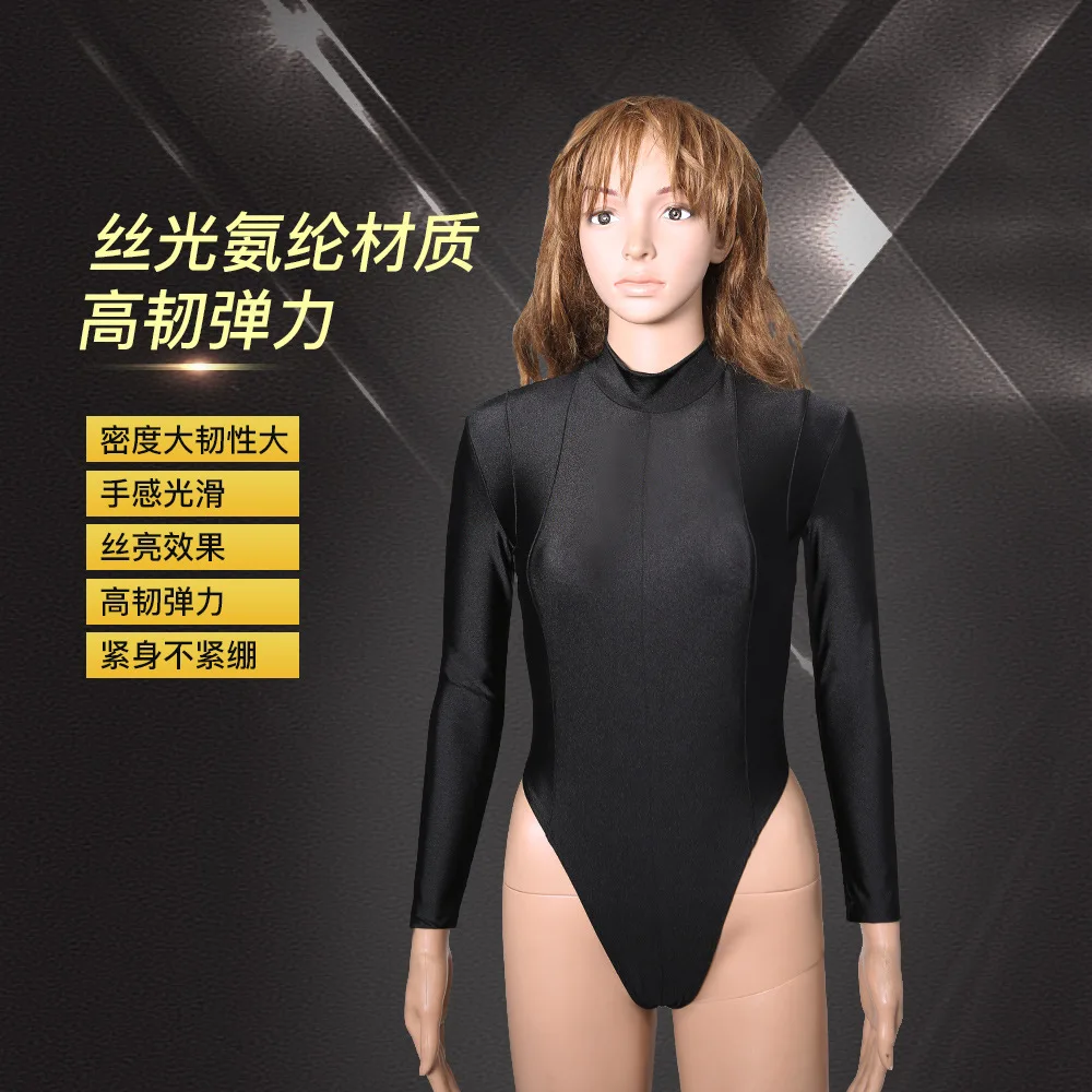 

Women Lady Sexy One Piece Leotard Lycra Long Sleeved High Slit Yoga Fitness Body Shaper Stylish