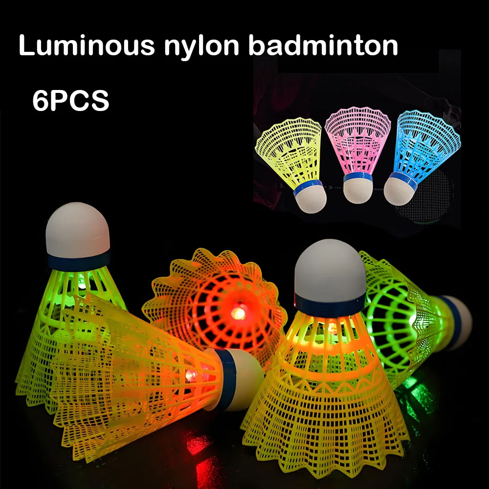 

6Pcs Luminous Shuttlecock Plastic Nylon Badminton Ball Durable Adults Kids Entertainment Training Ball Outdoor Shuttlecock