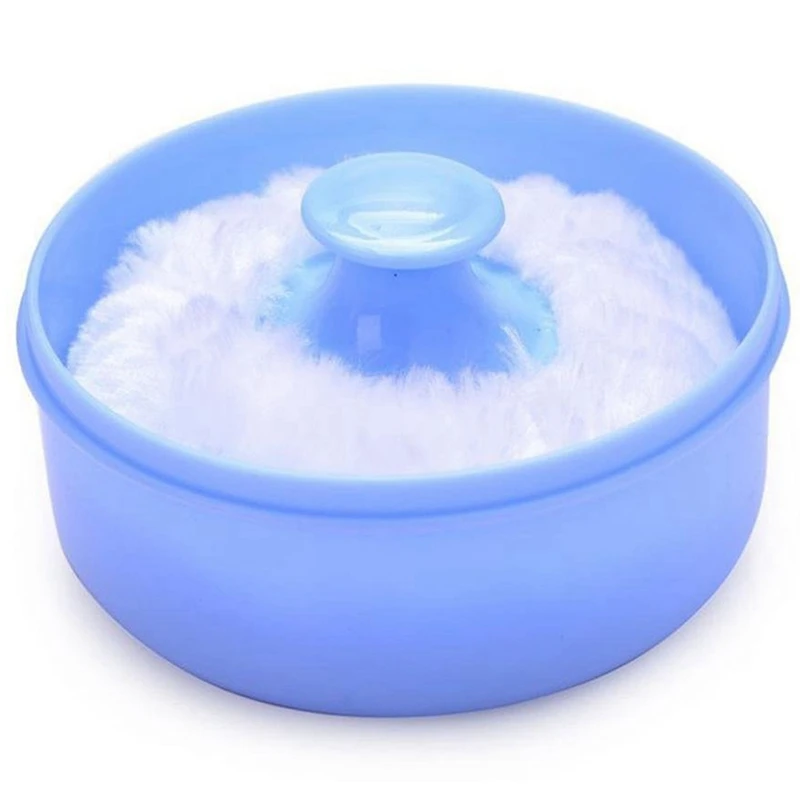 2x Baby Zacht Gezicht Lichaam Cosmetisch Poeder Puff Sponsdoos Container (Blauw)