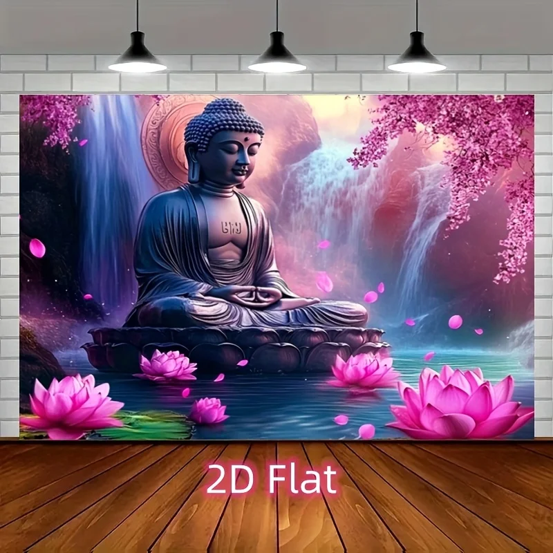 Large Buddha Meditation Waterfall Tapestry Spiritual Asian Zen Wall Hanging Print Decor Home Room Wall Art Goddess Gift