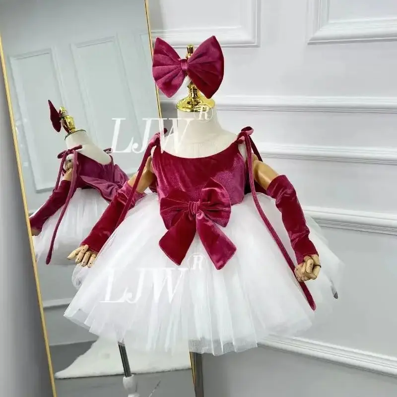 

Velvet Birthday Party tutu Dresses Girls Fancy Wedding Party Dresse soddler baby girl one year old Baptism Ball Girl Flowers Dre