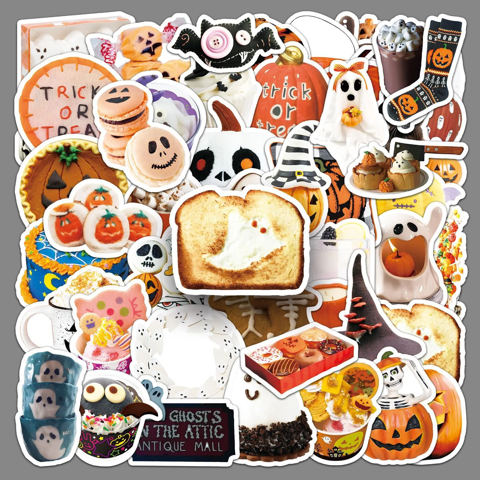 50Pcs Halloween Cute Spooky Cartoon Stickers Pumpkin Ghost Bat Decals for Kids Halloween Gifts Party Favors DIY Party Decoration