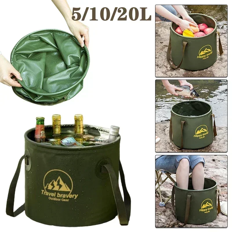 5/10/20L Outdoor Multifunctional Bucket Collapsible Portable Travel Bucket Large Capacity Carrying Bucket Camping Fishing Bucket