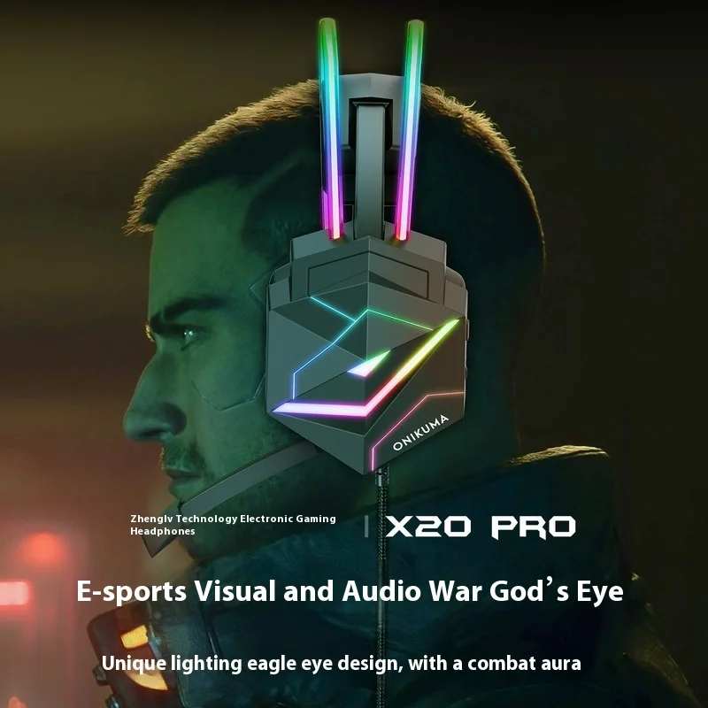 Onikuma X20 سماعة الألعاب السلكية مع Rgb لألعاب الكمبيوتر المحمول المكتبية أغطية الرأس نمط عالمي مناسب للصوت والفيديو المحمول #4