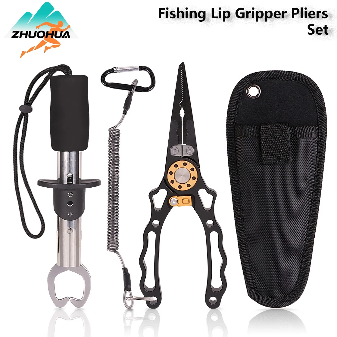 

ZHUOHUA Fishing Lip Gripper Pliers Set, Multi-Purpose Hook Remover Split Ring Pliers, Durable Tools for Freshwater Saltwater
