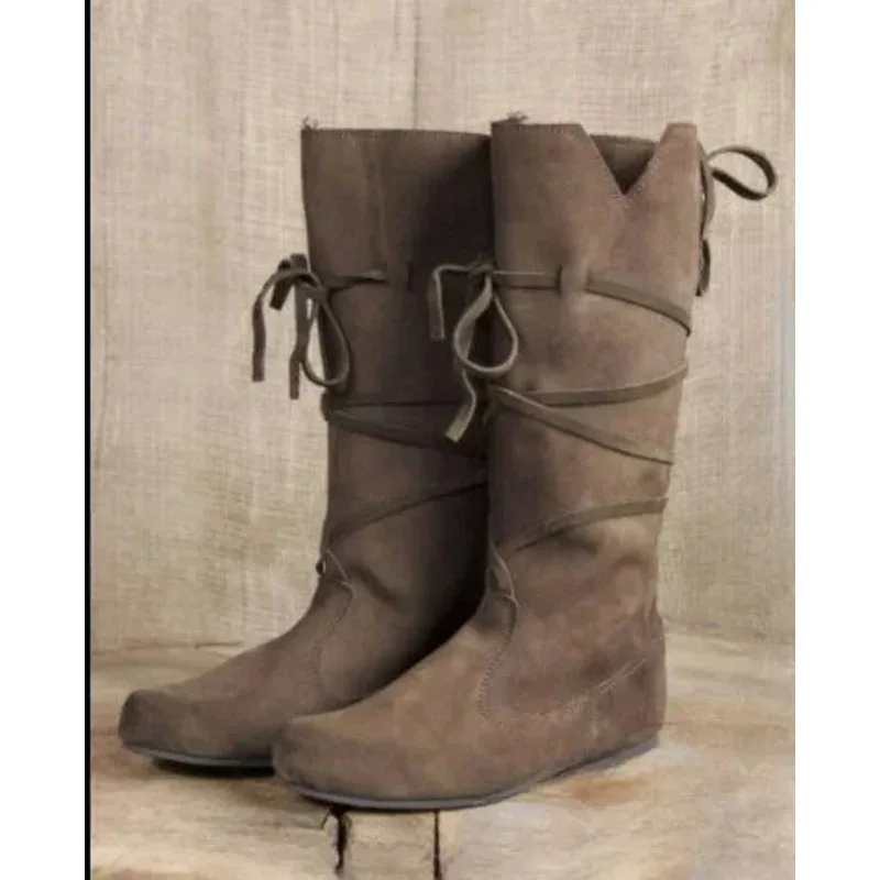 Mittelalterliche Wikinger Retro Herren Ritterstiefel Larp Schuhe PU Leder Krieger Prinz Piratenjäger Cosplay Fancy Party Anime Schuhe