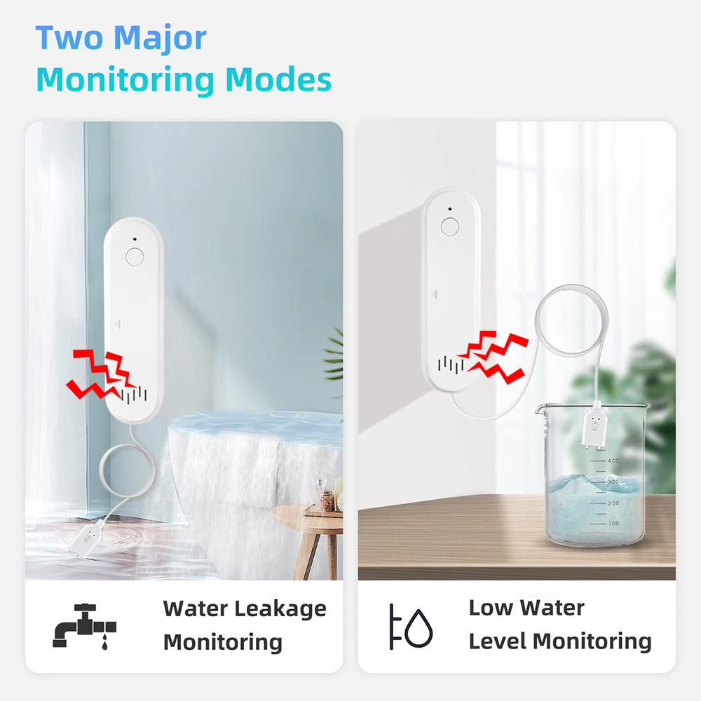 Tuya WiFi/Zigbee Water Sensor Smart Life Water Leak Sensor Flooding Detector With 80dB Sound APP Notification Alerts Alarm