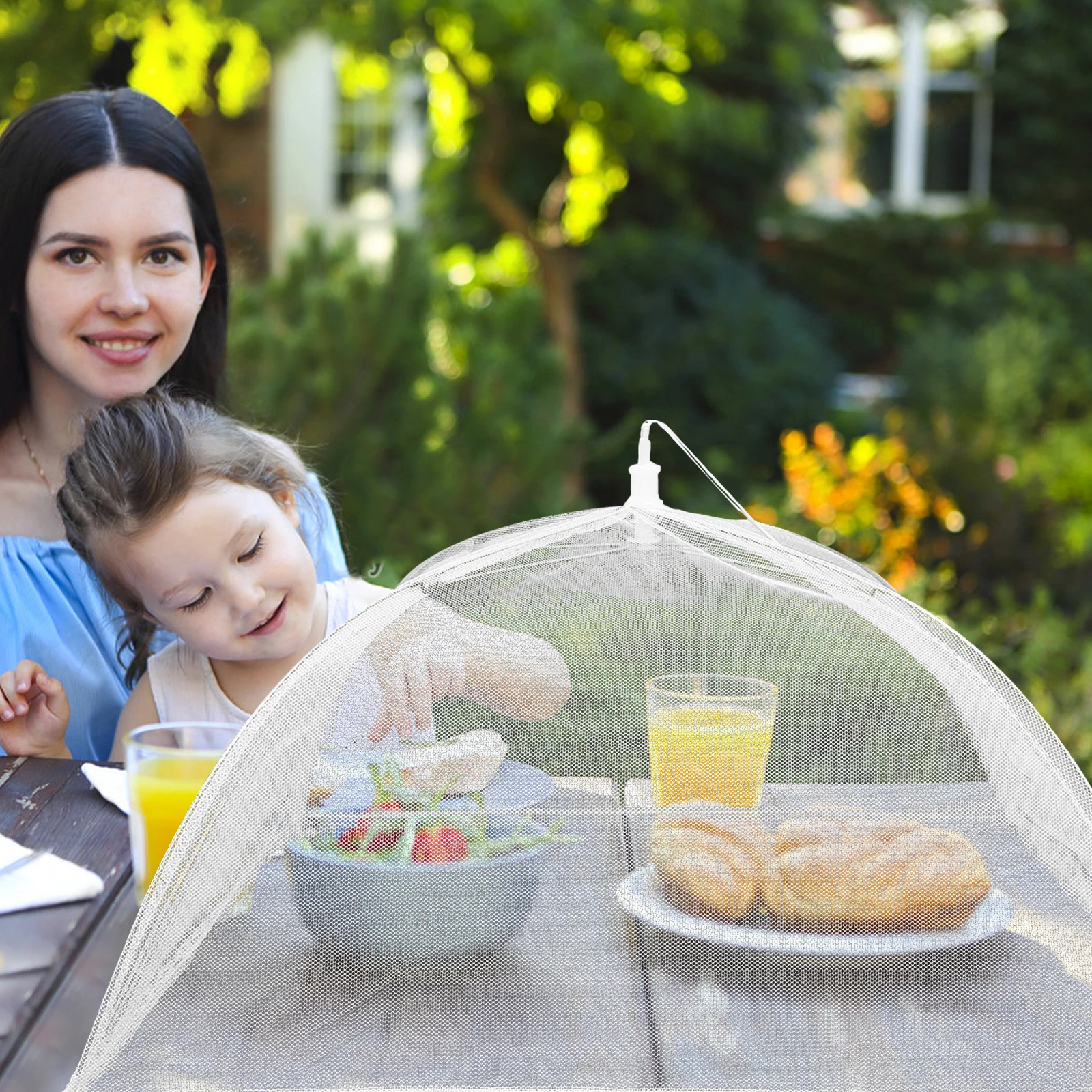 

White Food Cover 16In Lace Edge Collapsible Mesh Protector Kitchen Home Outdoor Camping BBQ Reusable Washable