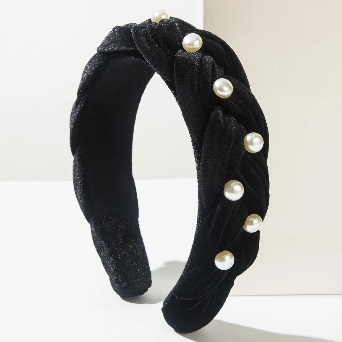Winter/Autumn Women Thick Braids Headband Solid Adults Headdress Pearl Padded Hairband Wide Hair Hoop Women Hair Ornament 3