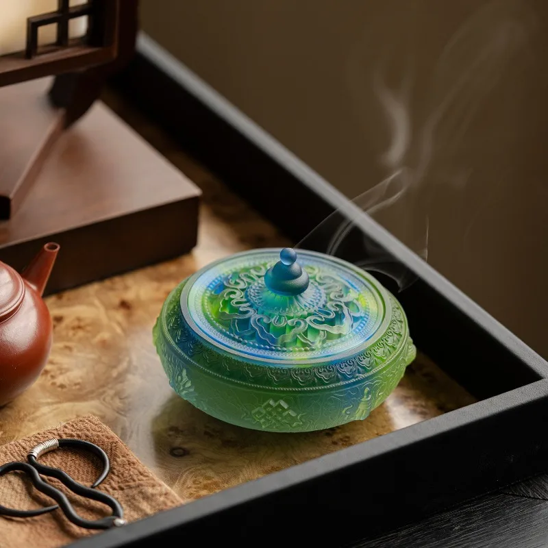 Glazed eight auspicious incense burner,Zen incense burner,room tea pet ornament tea ceremony home offering plate incense burner
