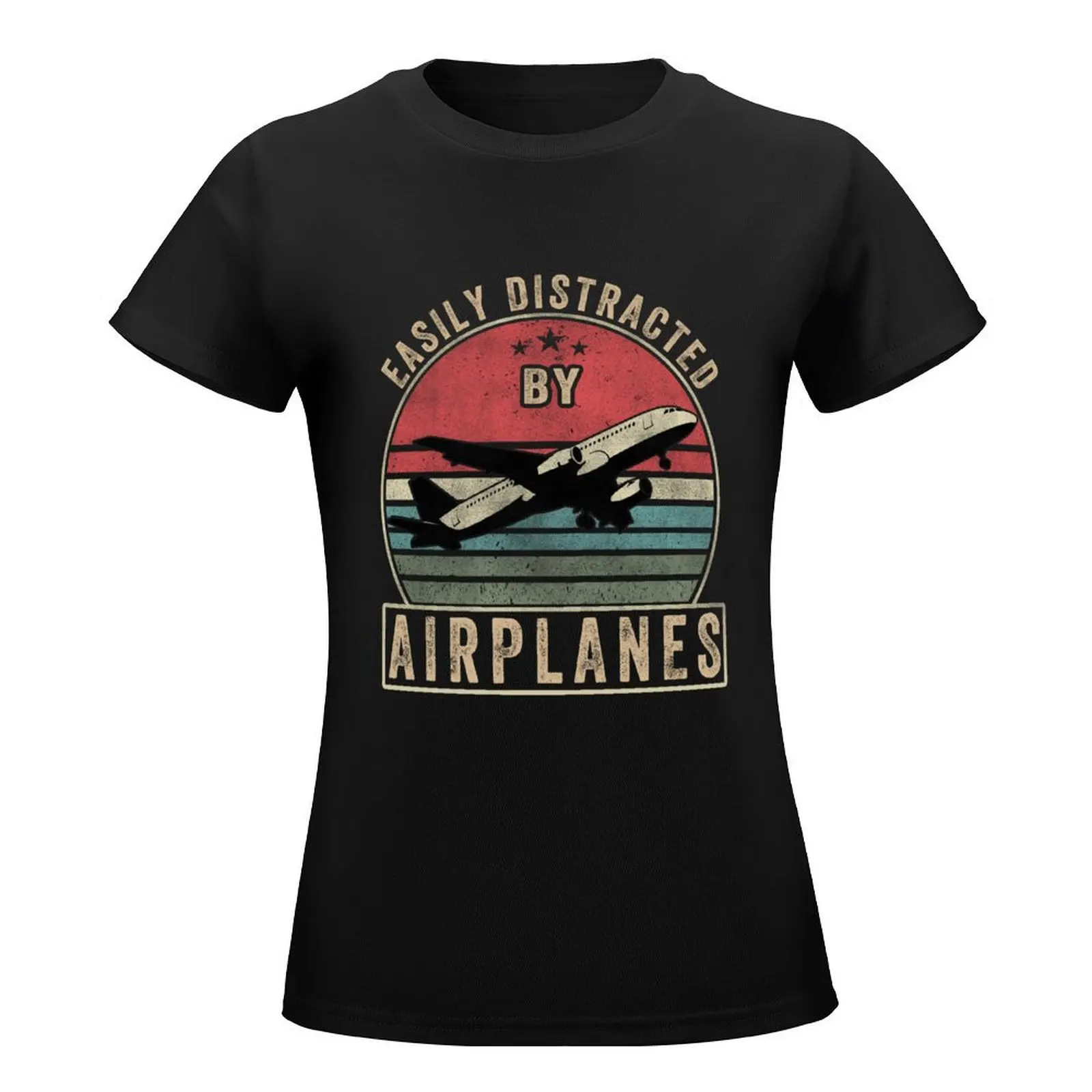 Easily Distracted By Airplanes Pilot Gifts Funny Aviation T-Shirt Blouse shirts graphic tees t-shirts for Women pack