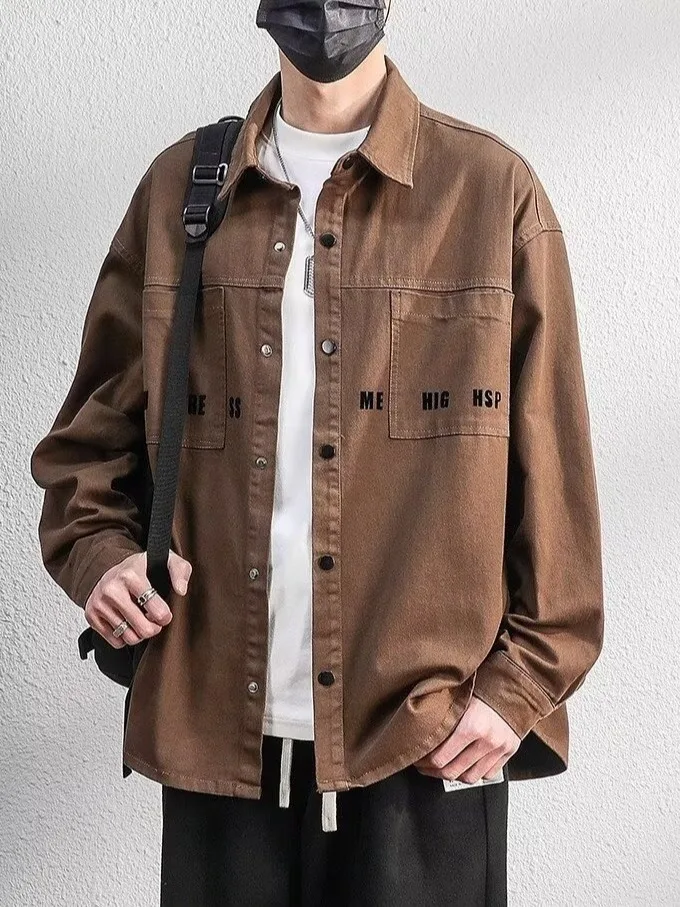 plus Size Long Sleeve Shirt Jacket for Men Casual American Style Collared Top Trendy Versatile Workwear Jacket Autumn High St...