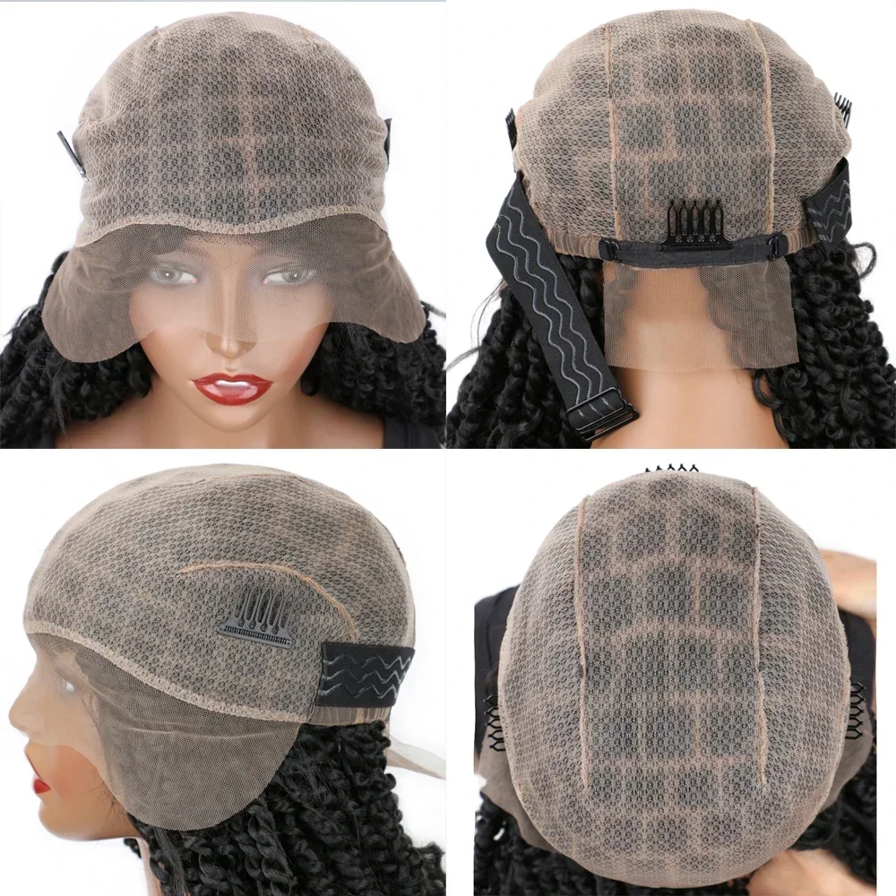 Box Braids Perücke, volle Spitze, synthetisch, 3 x gedrehte lange Zöpfe, Perücke für Frauen, 91,4 cm, Schwanz, Locken, transparente Spitze, Babyhaar-Perücke, täglicher Gebrauch